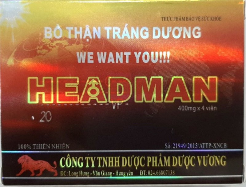 Cục An toàn thực phẩm cảnh báo sản phẩm Bổ thận Tráng dương HEADMAN và Bổ thận EVA'S DREAM có chứa chất cấm