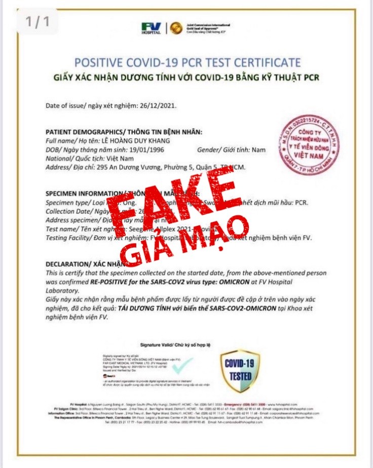 Thông tin TPHCM có ca dương tính biến chủng Omicron là giả mạo