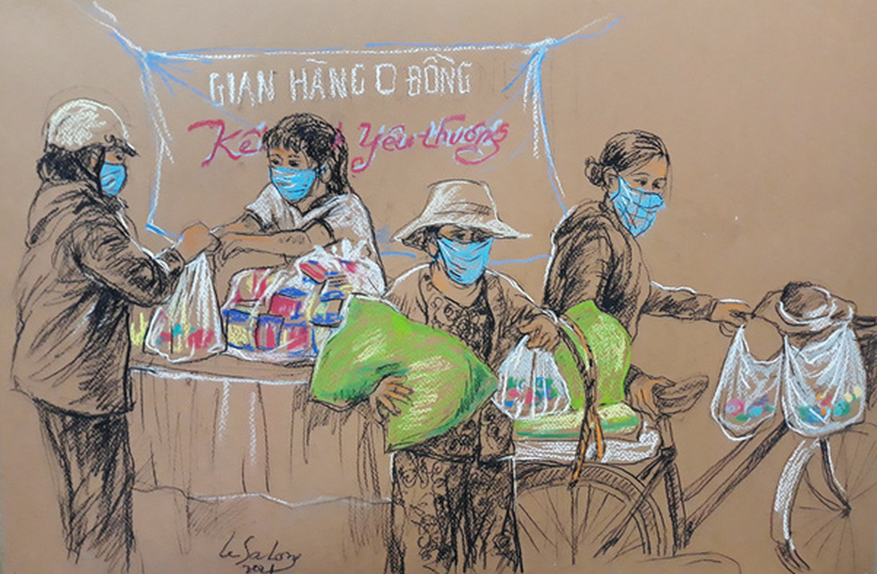 Ấm lòng trước những hình ảnh Sài Gòn trong tâm dịch qua tranh vẽ