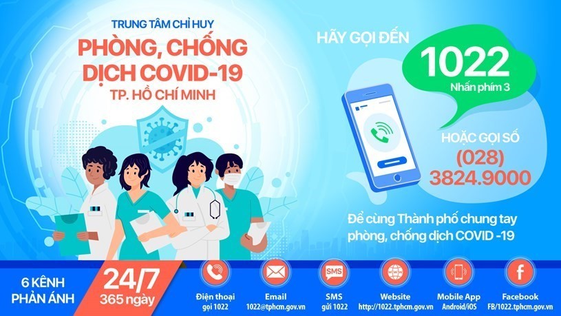 TPHCM ra mắt Cổng 1022 tiếp nhận thông tin 24/24 về dịch bệnh COVID-19