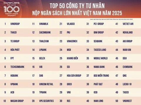 Top 50 doanh nghiệp tư nhân nộp ngân sách lớn nhất Việt Nam