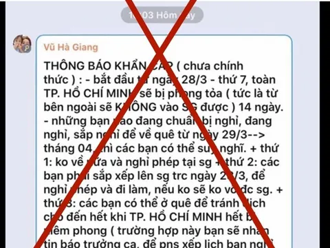 Thông tin TP.HCM sẽ phong tỏa 14 ngày kể từ 28-3 là hoàn toàn bịa đặt